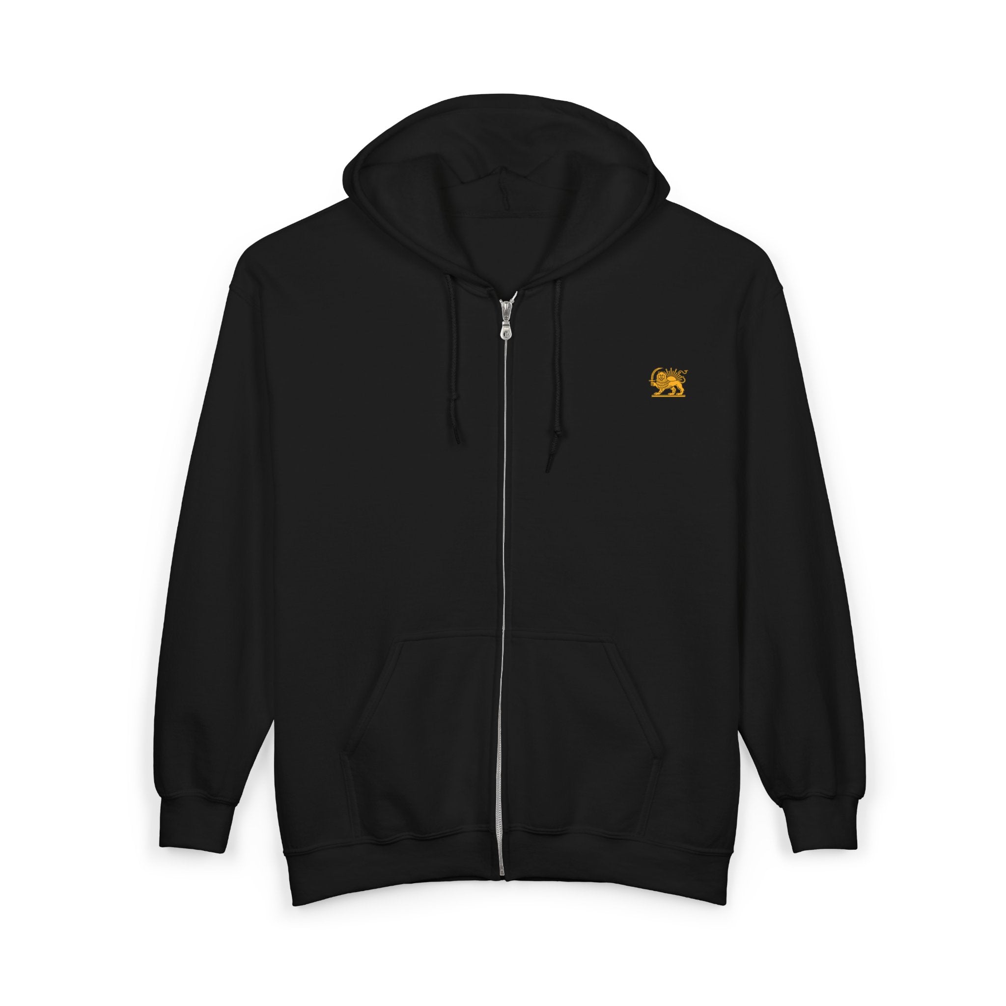 Zip Hoodie with Small Gold Lion Embroidery – Classic Casual Zip-Up