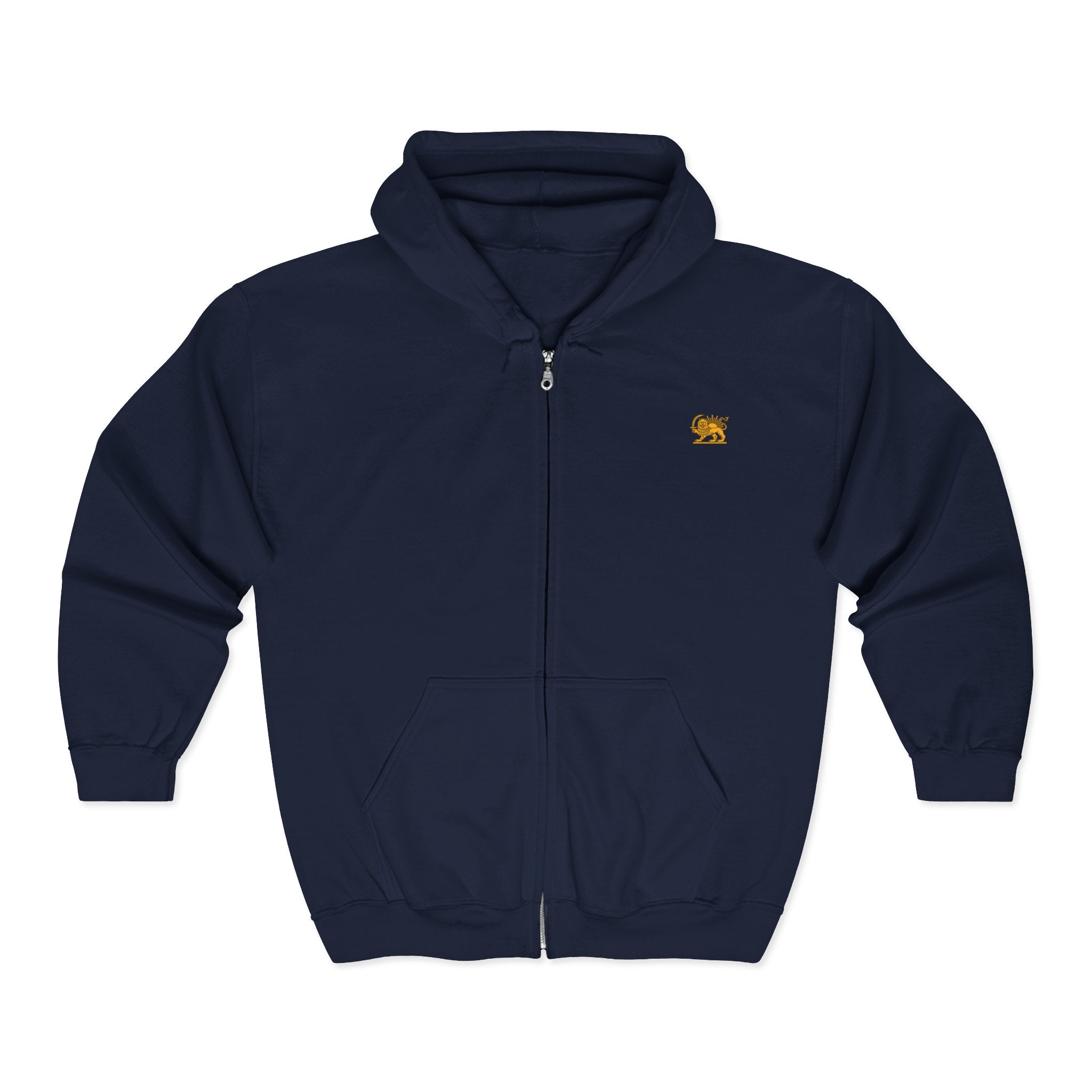 Zip Hoodie with Small Gold Lion Embroidery – Classic Casual Zip-Up
